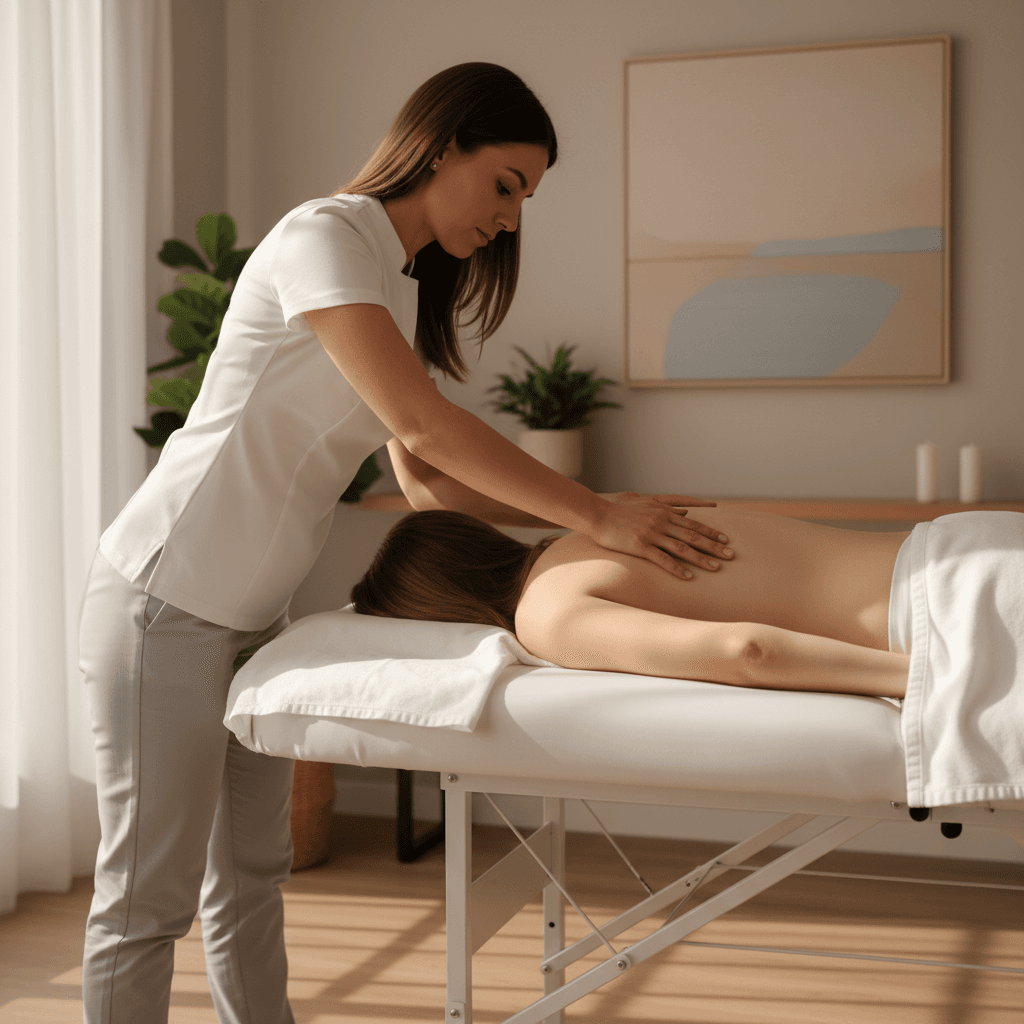 Vertebrologist performing spinal examination during consultation